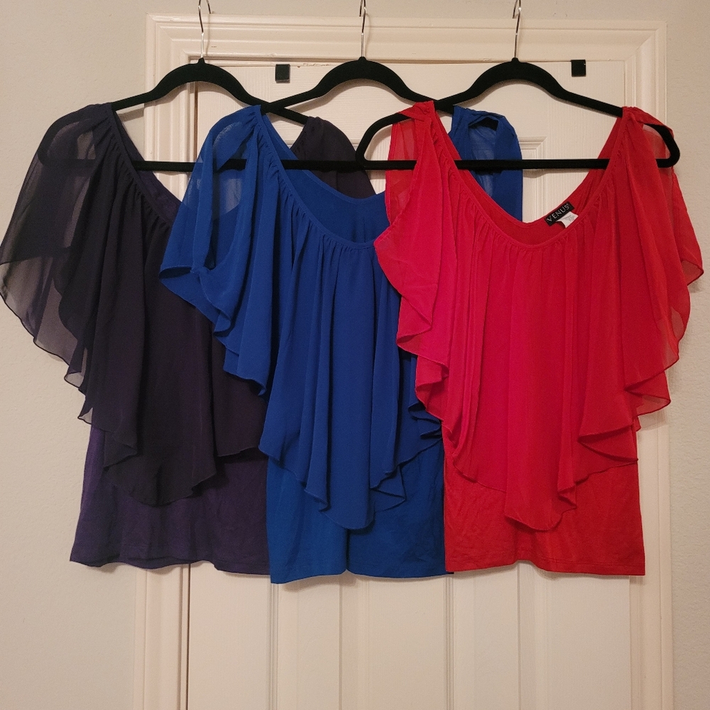 2/$40 Venus 3 size Medium Blouses Used Gently... Stretchy material,sheer top..